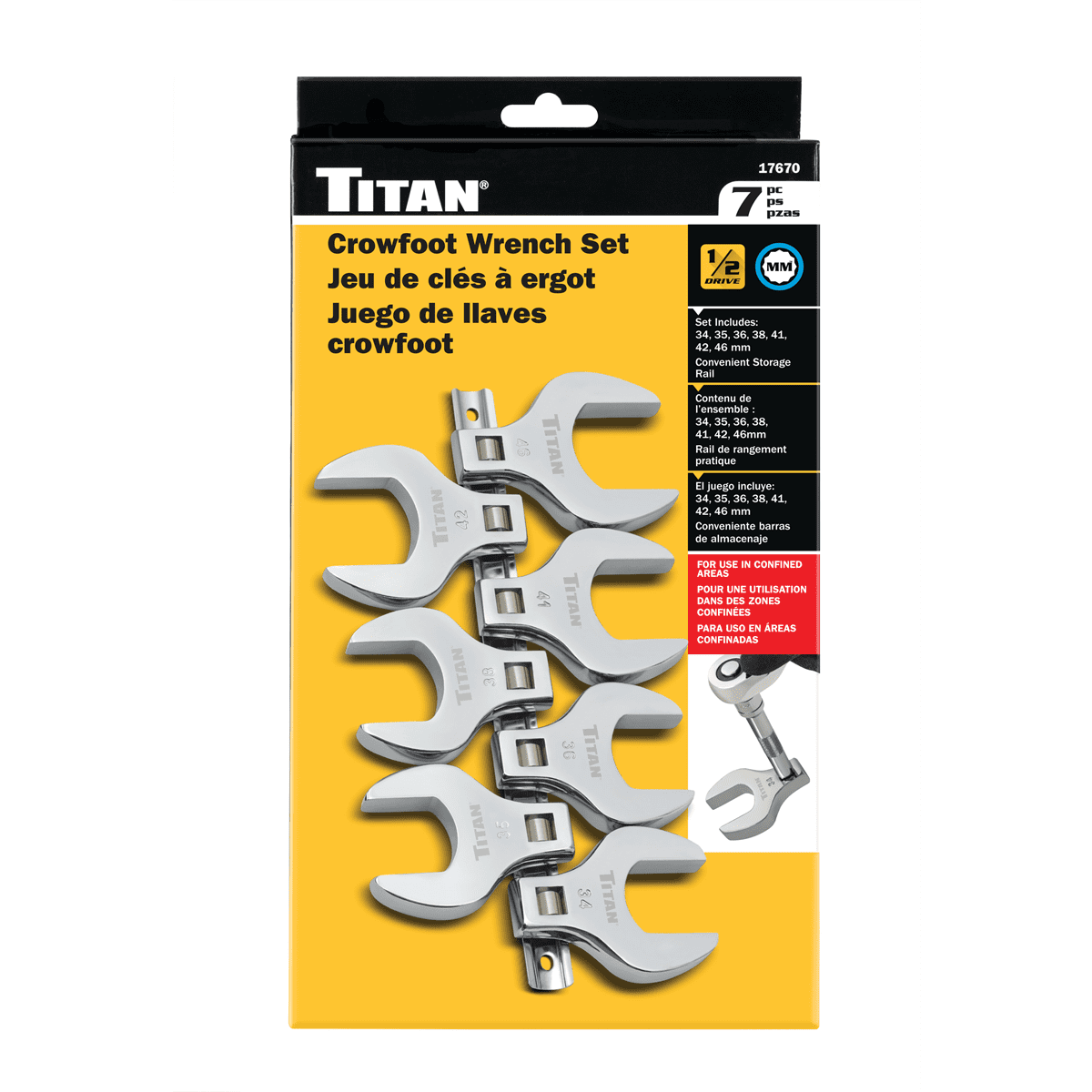 TITAN 7 pc. 1/2 in. Drive Metric Jumbo Crowfoot Wrench Set