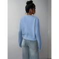 thumbnail image 6 of Women'S Button Down Long Sleeve Crewneck Crop Cardigan Sweater Cute Knitwear Clothes  Blue S, 6 of 7