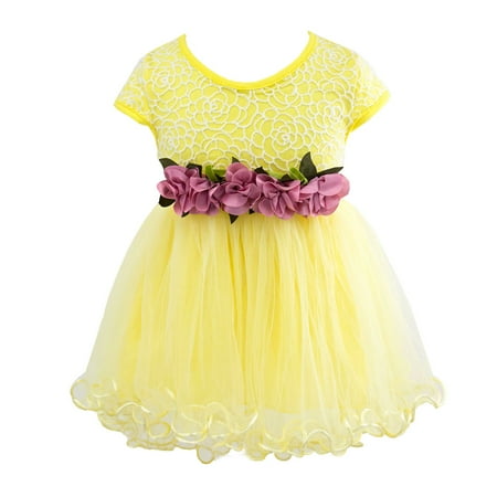 

EHTMSAK Newborn Infant Baby Sleeveless Summer Dresses for Girl Tulle Tutu Sundress Floral Dress Yellow 0-24M 80