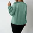 thumbnail image 4 of Lenpel Women's Satin Blouses Dressy Casual Long Sleeve Crew Neck Cut out Pleated Business Work Tops Loose Office Blouses(Green,Medium), 4 of 4