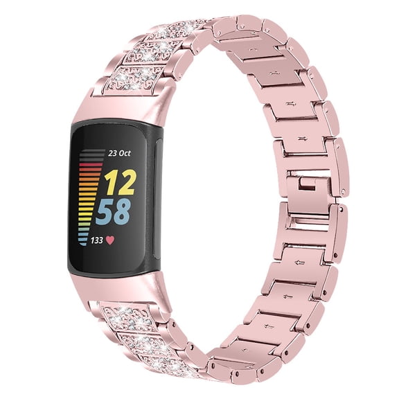 REQO Jewelry Bling Bands Compatible with Fitbit Charge 6/Charge 5 Band for Women Men, Replacement Rhinestone Bracelet Metal Strap with Adjustment Tool for Charge 6/Charge 5 Smartwatch