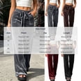 thumbnail image 2 of cocolona Womens Street High Waist Velour Pants Elastic Waist Straight Wide Leg Travel Pants with Pockets, 2 of 5