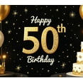 thumbnail image 3 of Black Background Glittery Golden 50th Birthday Banner with Crowns Balloons Stars Cakes, Party Decoration Backdrop for Photography Props Birthday Party Celebrations, 3 of 7