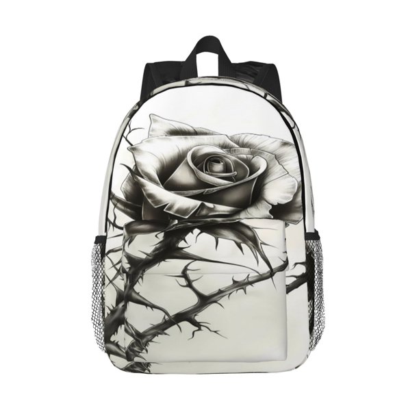 Easygdp Black And White Rose Mochila Ligera de 15 Pulgadas para Estudiantes, Mochila Cómoda para la Escuela y Viajes, Correas Ajustables