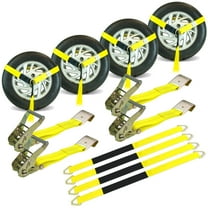 VULCAN Economy Car Tie Down Kit, 4 Lasso Straps, 4 Flat Hook Ratchets, 4 36 inch Axle Straps, 3300 Lbs SWL