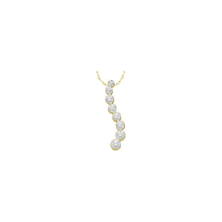 Graduated Diamond Drop Pendant - 10kt Yellow Gold Womens Round Diamond Journey Graduated Pendant 1/10 Cttw