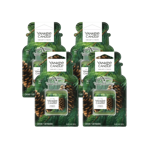 Yankee Candle Car Jar Ultimate Hanging Car Air Fresheners, Balsam & Cedar, 0.96 oz (Pack of 4)
