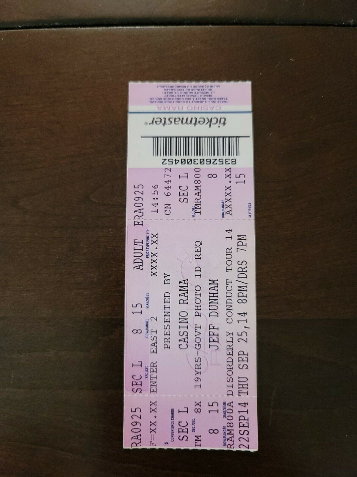 Jeff Dunham 2014, Orillia Casino Rama Original Concert Ticket Stub