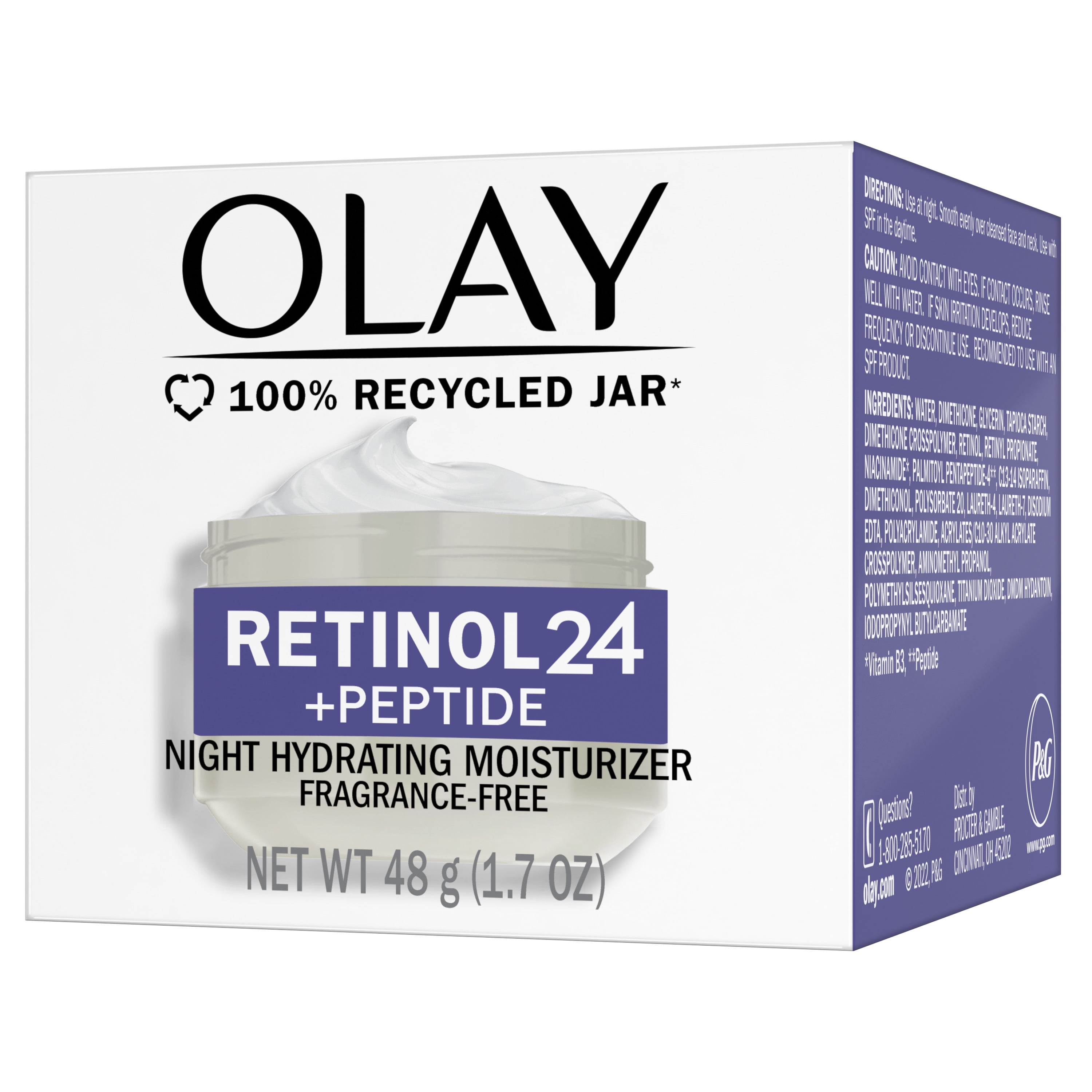 Olay Regenerist Retinol 24 Night Face Moisturizer, 100% Recycled Jar, Fragrance-Free 1.7 fl oz