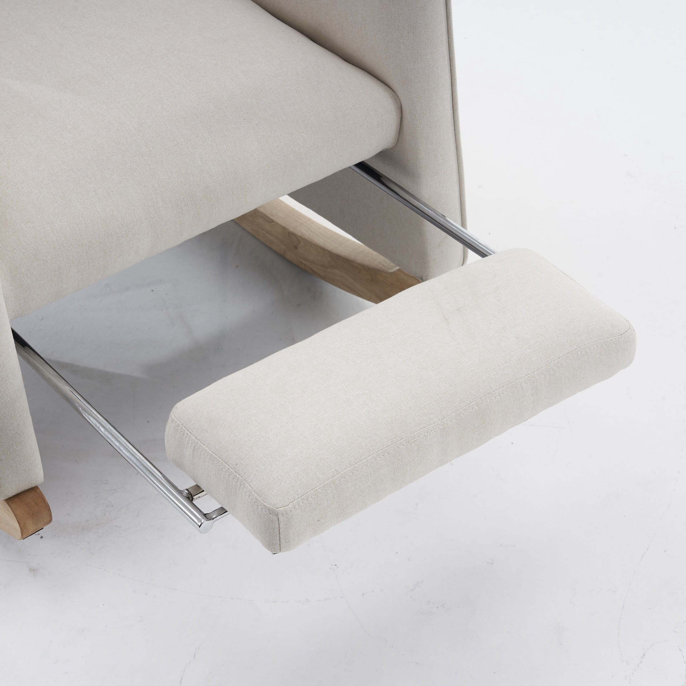 Noble House Nesta Upholstered Linen Glider Rocking Chair, Reclining Nursery Armchair with Adjustable Footrest, Beige