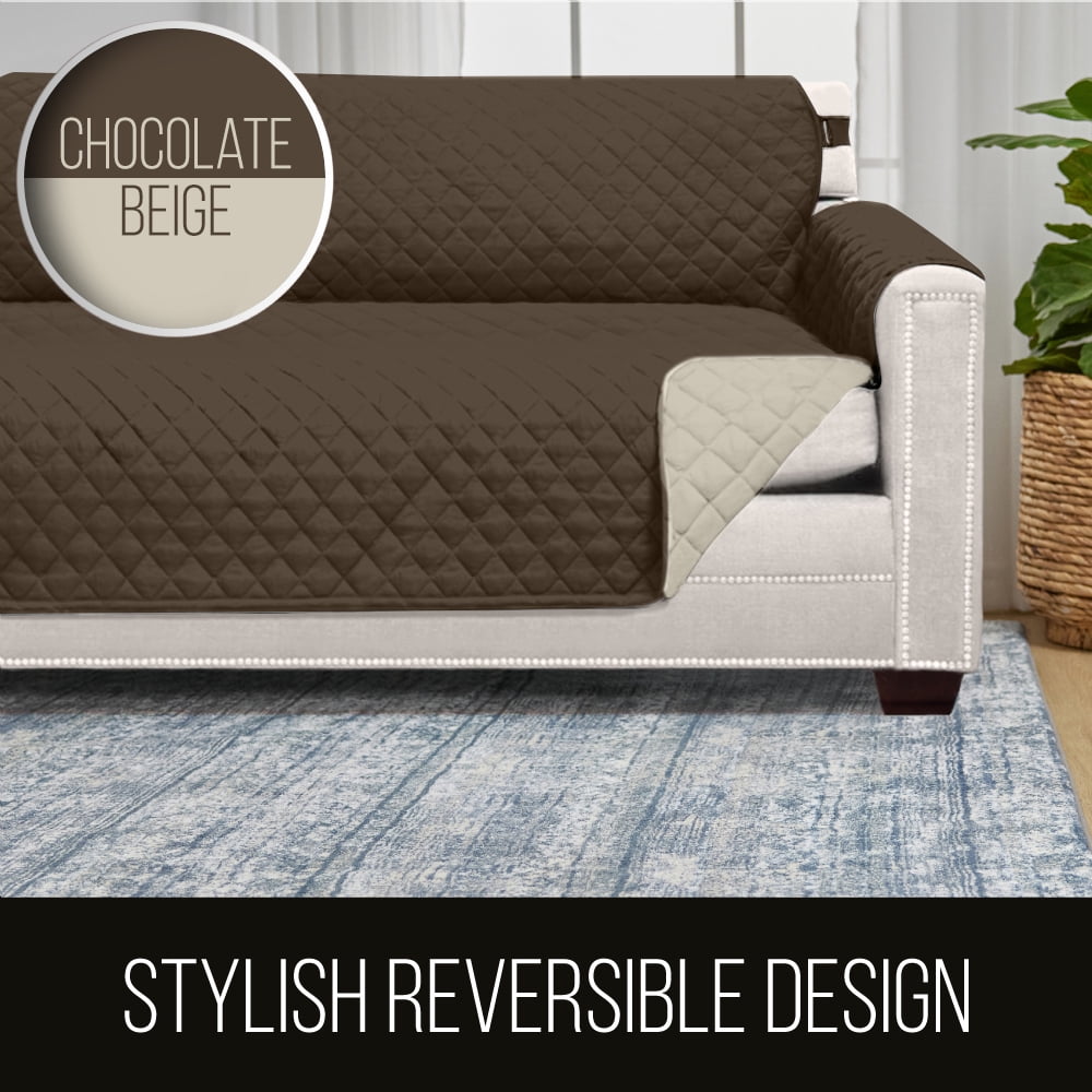 Sofa Shield Chair Slip Cover with Strap, Large Cushion Protector for 23" Seat, Chocolate Beige