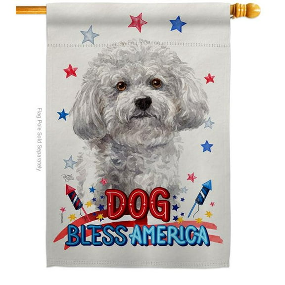 Breeze Decor H120148-BO Patriotic Bichon Frise Animals Dog 28 x 40 in. Double-Sided Decorative Vertical House Flag for Decoration Banner Garden Yard Gift