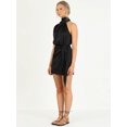 thumbnail image 2 of Femmes Robe Courte Satin Licol Sans Manches Cou Bodycon Cocktail Club Robe(Noir S), 2 of 4