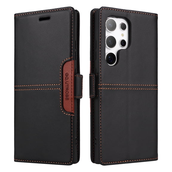 For Samsung Galaxy S24 Ultra PU Leather Wallet Phone Case,Flip Folding Kickstand,With Card Slots & Cash Pocket,Shockproof Anti-fall Rugged Anti-fall Ultra Slim Phone Case Cover,Black