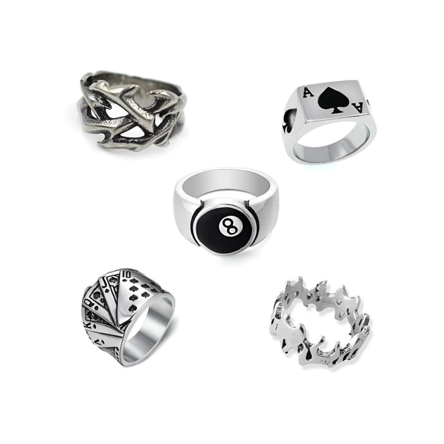 5 Anillos Hombre De Juegos De Azar Con Efecto Vintage IRONICO Juegos de azar