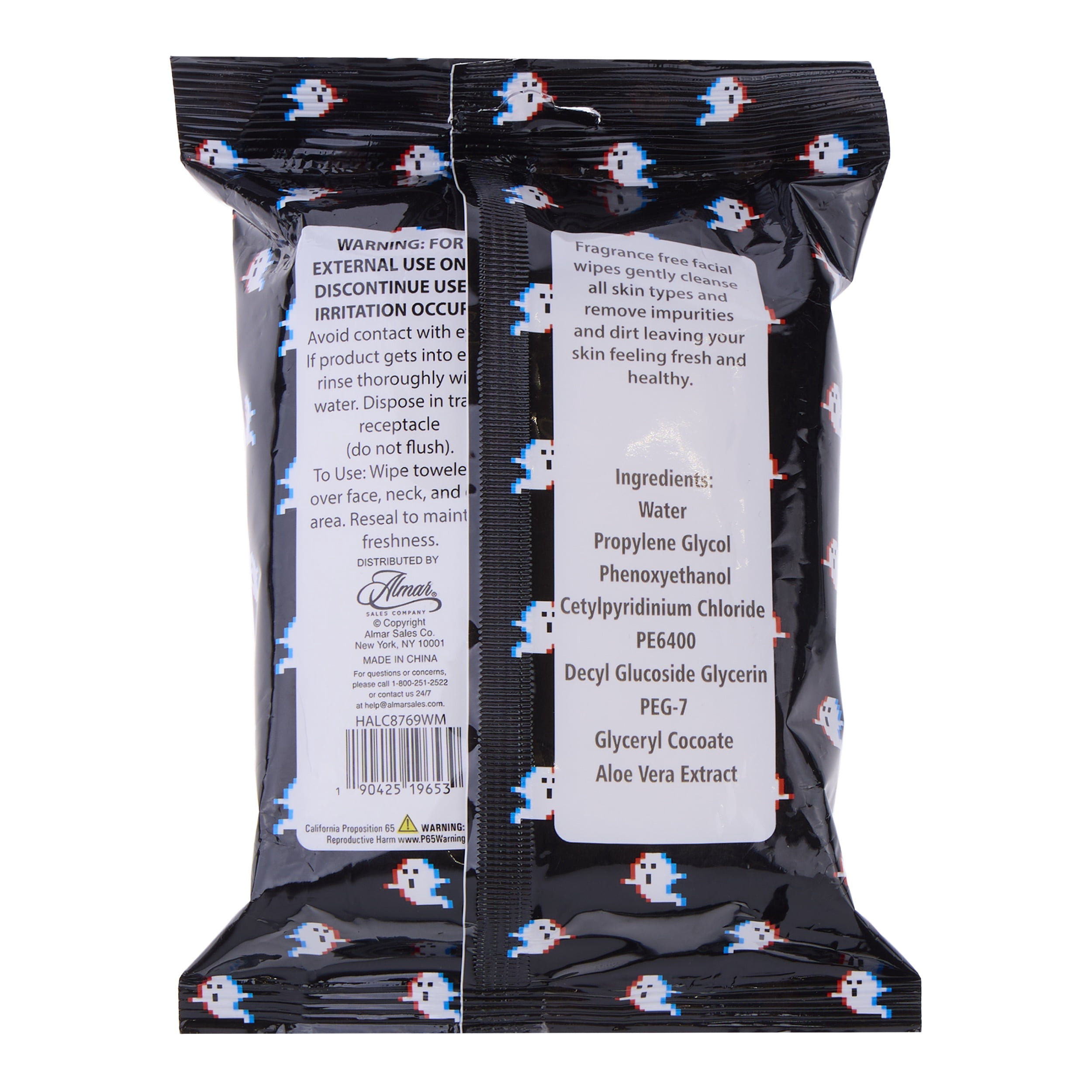 25 Count Makeup Removing Wipes Ghost Packaging, Almar