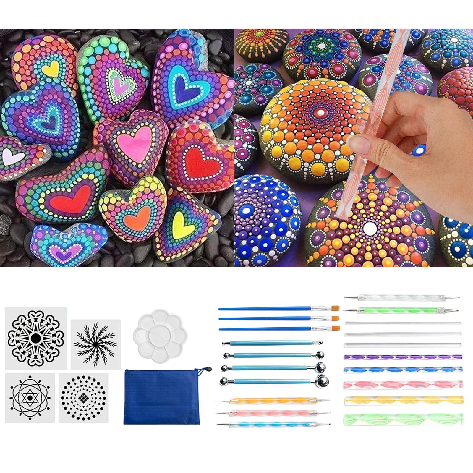 GUOOL 25Pc Mandala Dotting Tools Set Mandala Rocks Painting Kit, Stencil, Mandala Dotting Pen, Paint Tray,Brush Modeling for DIY Mandala Painting Art Crafts
