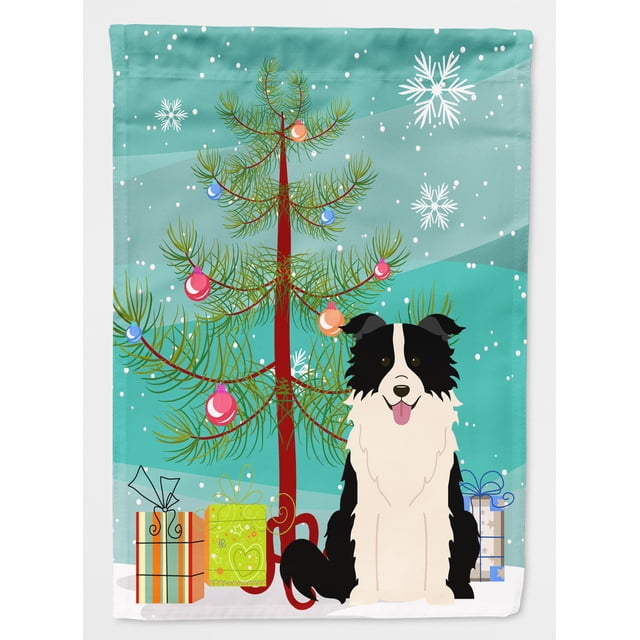 Merry Christmas Tree Border Collie Black White Flag Garden Size