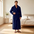 thumbnail image 2 of Fewfanhot Men’s Shawl Collar Fleece Bath Robe, Long Wrap‑Around House Robe with Self‑Tie Belt, Sleep Robe for Adult Men M‑XL, 2 of 10