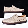 thumbnail image 6 of Beige Perforated Slip-On Hand-Stitched Breathable Casual Leather Shoes for Men, 6 of 8