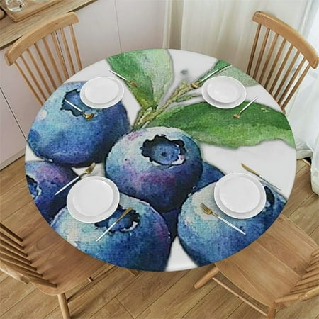 

Autua Blueberries Leaves Round Tablecloth Stain-Resistant Washable Elastic Edge Tablecloth for Indoor Outdoor Events Weddings Parties 38 -42
