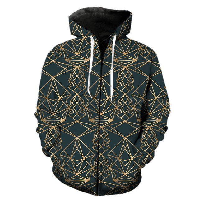 Abstract Geometric Patterns Men's Zipper Hoodie Harajuku Teens Cool 3D Printed Sweatshirts Long Sleeve Hip Hop Tops Oversized