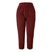 GUZYING Cargo Pants Women Womens Joggers Women Warm Fitness Sport Leggings Winter Fleece Legging Pants Flare Leggings High Waisted Jeans for Women on Sales Wine,M
