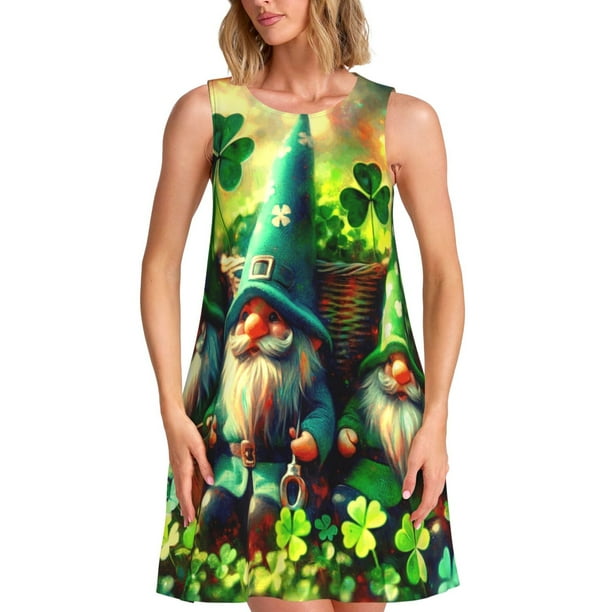 Fotbe St. Patrick's Day USA Flag Vestido de Verano sin Mangas para Mujer – Vestido Midi Línea A, Estilo Camiseta Floral, Vestido Playero Casual y Fluido