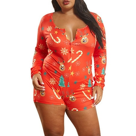 

Tejiojio Juneteen Shorts Clearance Baggy Womens Long Sleeve Ladies Christmas Buttons V Neck Jumpsuit Pyjamas Rompers