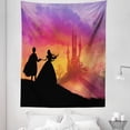 thumbnail image 1 of Fantasy Tapestry, Silhouette of Prince and Cartoon Castle House Tale Dream Girls Image, Fabric Wall Hanging Decor for Bedroom Living Room Dorm, 5 Sizes, Multicolor, by Ambesonne, 1 of 1