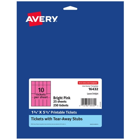 Avery Printable Tickets, Bright Pink, 1.75" x 5.5", 250 (16432)