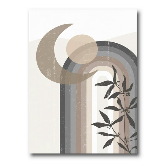 Abstract Moon and Sun In Gray and Blue 8 in x 12 in Painting Canvas Art Print, by Designart