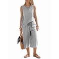 thumbnail image 2 of Women'S Summer 2 Piece Outfits Striped Sleeveless Top and Cropped Wide Leg Pants Sets Pockets Black M, 2 of 8