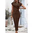 thumbnail image 4 of Vestido de Verano para Mujer, con Cuello Redondo, Informal, Elegante, con Lazo en la Cintura y Corta. Café XL, 4 of 9
