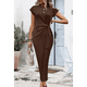 thumbnail image 4 of Vestido de Verano para Mujer, con Cuello Redondo, Informal, Elegante, con Lazo en la Cintura y Corta. Café M, 4 of 9