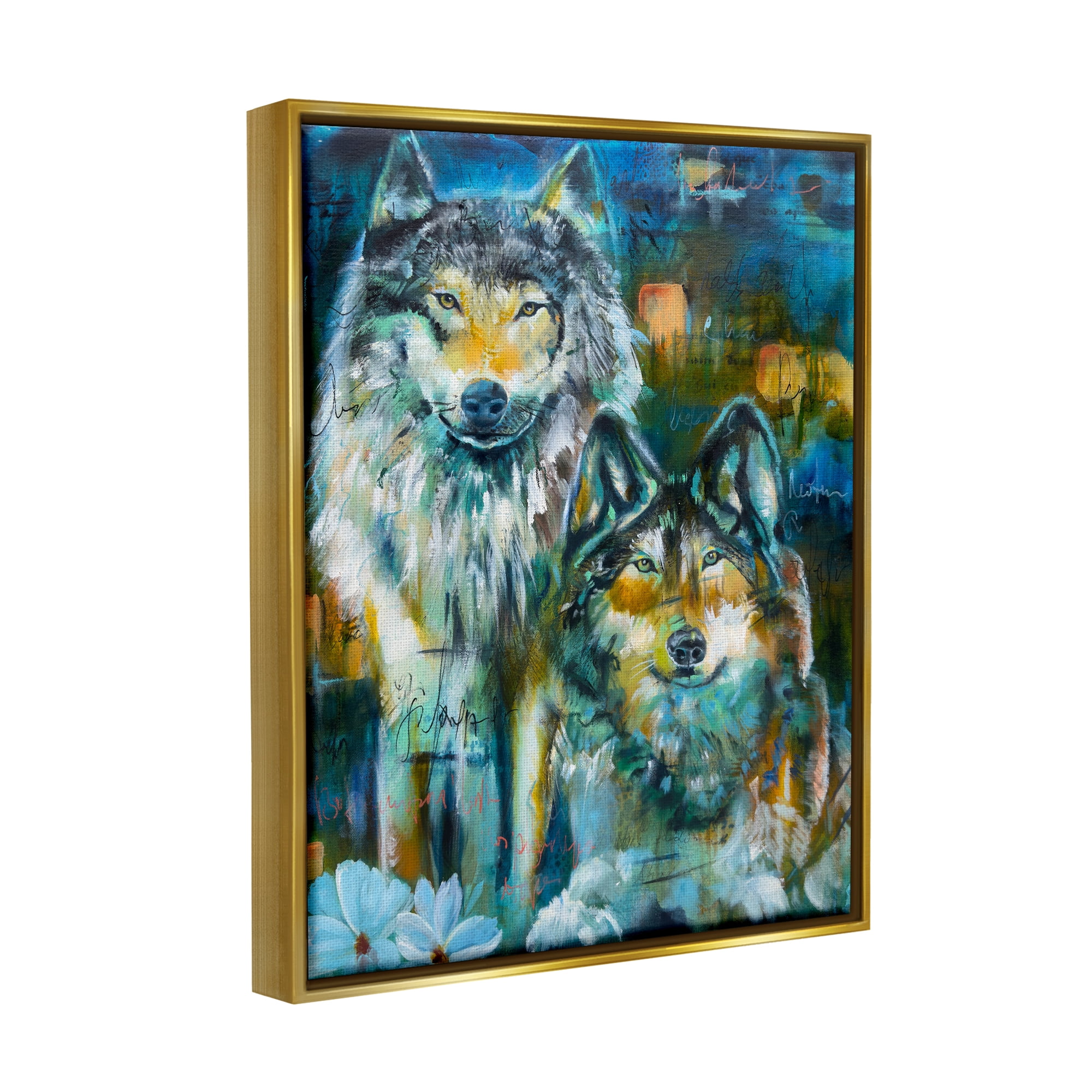 Stupell Industries Abstract Wolf Pair Animals & Insects Painting Gold Floater Framed Canvas Art Print Wall Art, 25 x 31