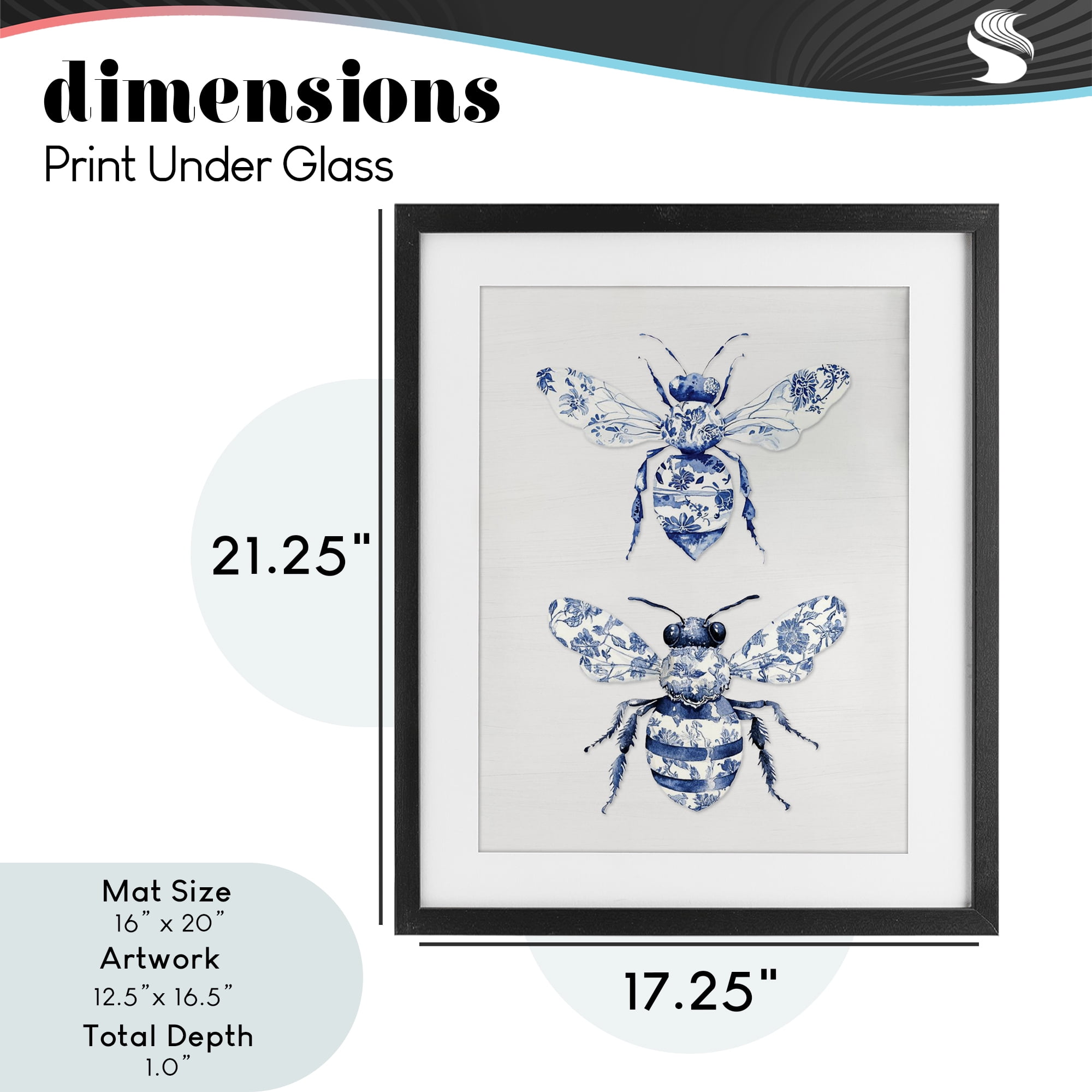 Toile Patterned Bees Black Framed Print Under Glass, design by Lettered and Lined