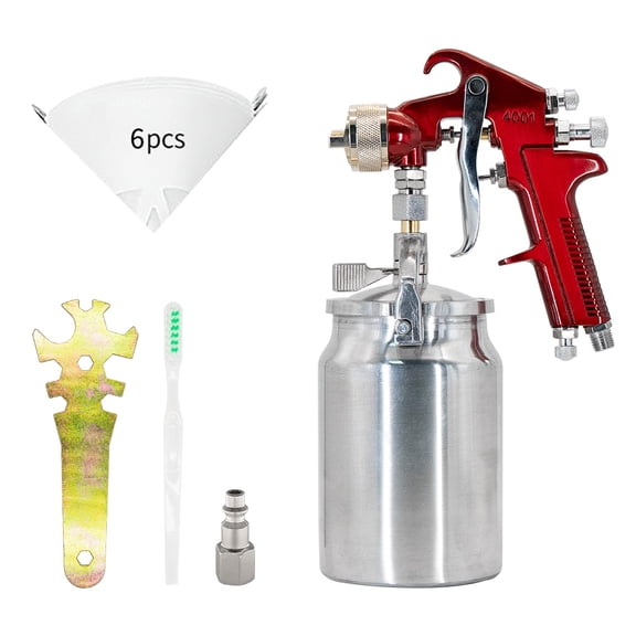 4001 HVLP Air Spray Gun, 1.8mm Nozzle, 1000CC Aluminum Suction Feed Paint Spray Gun with Quick Connector, Cleaning Brush, Multi-Wrench & 6 Paint Filters for Automotive, Furniture & Wood Painting