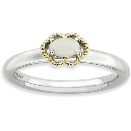 Stackable Expressions White Agate Sterling Silver and 14kt Gold Polished Ring
