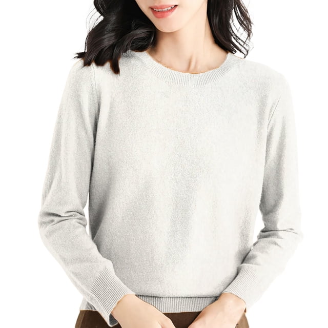 Duoif Chandails pour Femmes, Chandails pour Femmes à Col Rond Chandail pour Femmes à Manches Longues Chandail Doux à Enfiler pour Femmes Beige TG