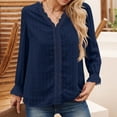 thumbnail image 3 of GaThRRgYP Workout Tops for Women,Womens Summer Short Sleeve Tunic Tops,Women's Long Sleeve V-Neck Solid Color Top Loose Embroidered Chiffon Shirt Dark Blue XXL, 3 of 7