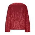 thumbnail image 5 of Laqbezok Dazzling Sequin V Neck Balloon Sleeve Top, Women's Shimmering Evening Party Blouse, Glamorous Sparkly Holiday Outfit, 5 of 8