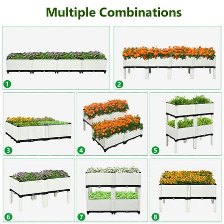 Costway Set of 4 Raised Garden Bed Elevated Flower Vegetable Herb Grow Planter Box - White