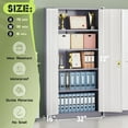 thumbnail image 3 of 72” Metal Storage Cabinet, Lockable File Cabinets with 2 Doors and 4 Adjustable Shelves, Steel Tool Cabinets with Lock for Office, Home, Gym, Grey White-Small, 3 of 9