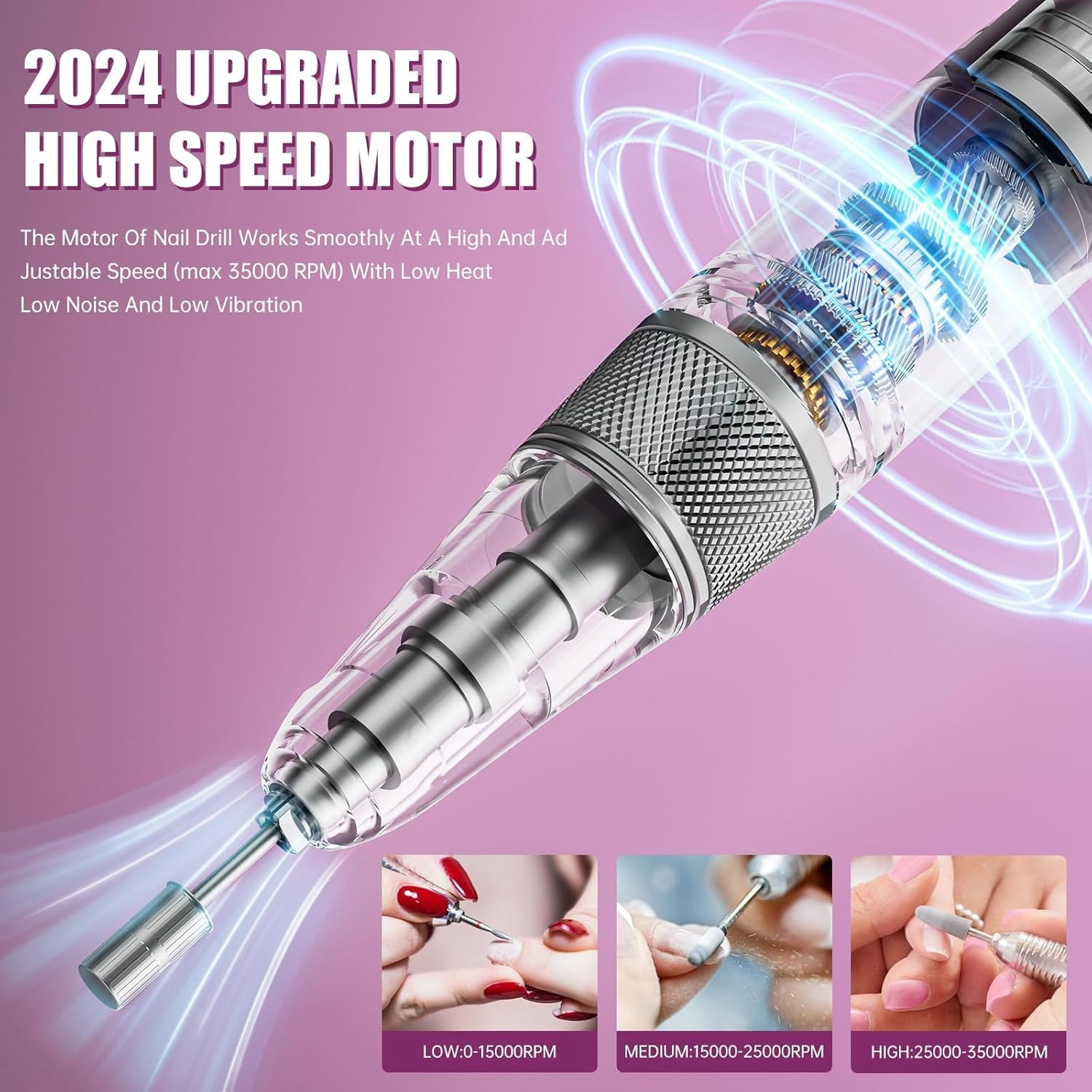 M MISS DREAM Cordless 35000 RPM Electric Nail Drill with 12Pcs Bits, Purple