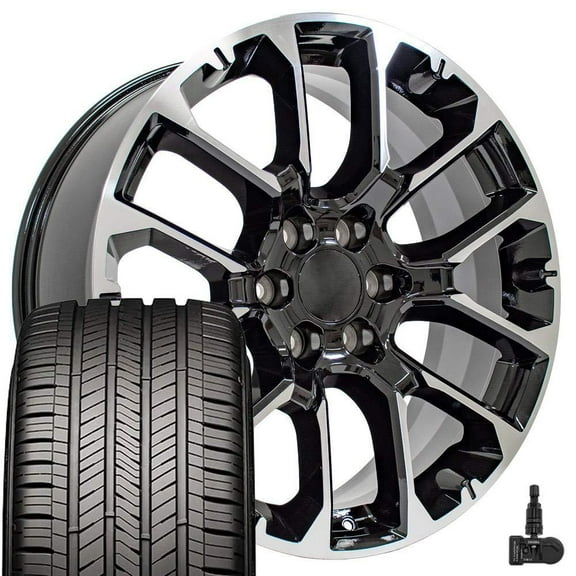 OE Wheels CV67 22 Inch Rims and Tires Fit Suburban 1500 High Country Style 6x139.7 22x9 Gloss Black Machined - Hollander 14079 - Eagle Touring 285/45-22 (Set of 4)