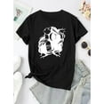 thumbnail image 2 of Camiseta gráfica informal para mujer: manga corta, algodón suave, cuello redondo, lavable a máquina, blanca con estampado de retrato en negro, cómoda camiseta de verano para uso informal, camisetas pa, 2 of 5