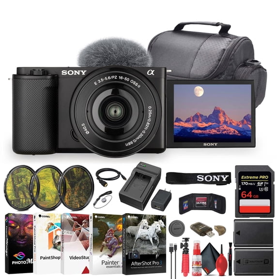 Sony ZV-E10 Mirrorless Camera with 16-50mm II Lens, Black   Photo Accessory Kit (International Model)