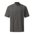 thumbnail image 4 of Baqcunre Mens Shirts Mens Spring And Summer Solid Color With Pocket And Lapels And Half Buttoned Short Sleeved Shirts Linen Shirts For Men Tops For Men Dark Gray M, 4 of 4