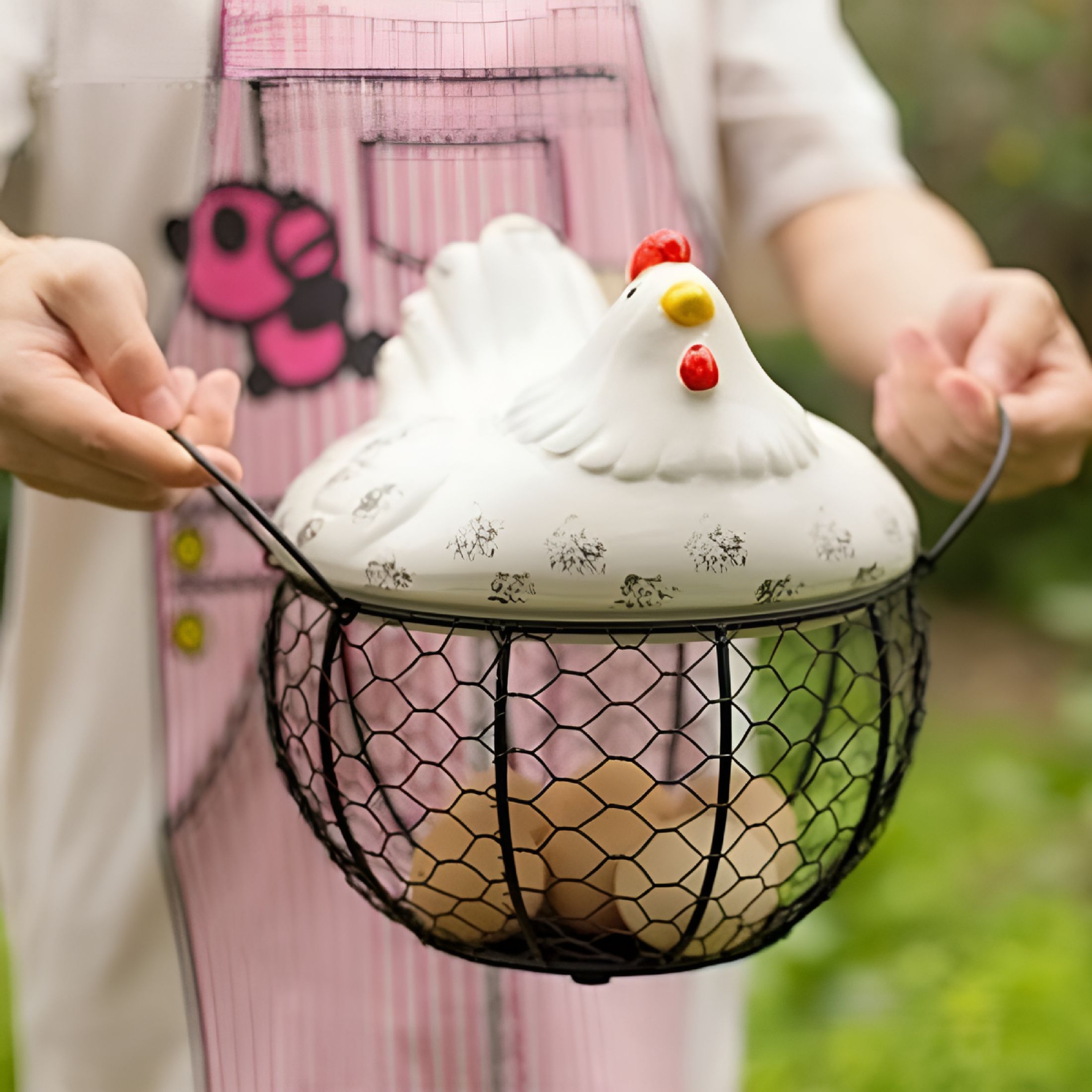 ACDANC 2026 New Organization and Storage Eggs Holder Basket Organizer Storage Ceramic Fruit Container Kitchen Hen Decor Storage Basket